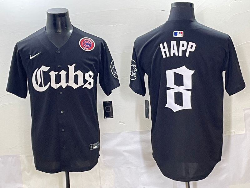 Men 2025 Chicago Cubs 8 Happ Black Five generations Joint Name Nike MLB Jersey style 13